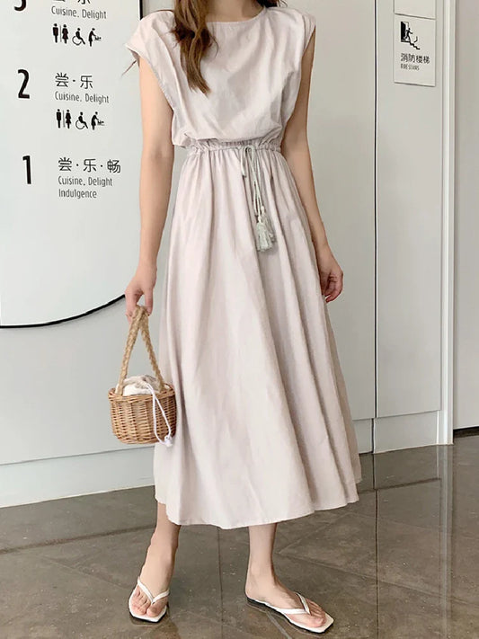 liwuka 10 colors S-2XL Summer Women Dress Maxi Evening Female Vintage Dress Oversize Short Sleeve Beach Dresses Robe Vestido Cotton