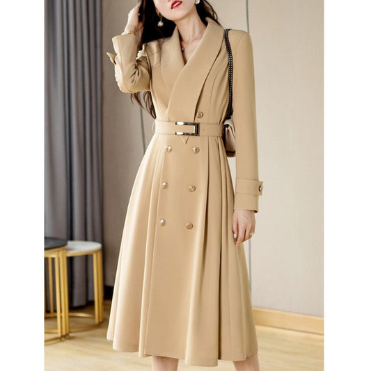 liwuka Spring Autumn New Women Windbreaker Coat Mid-length Fashion Overcoat Double Breasted Slim Belt Trench Coat Feminino