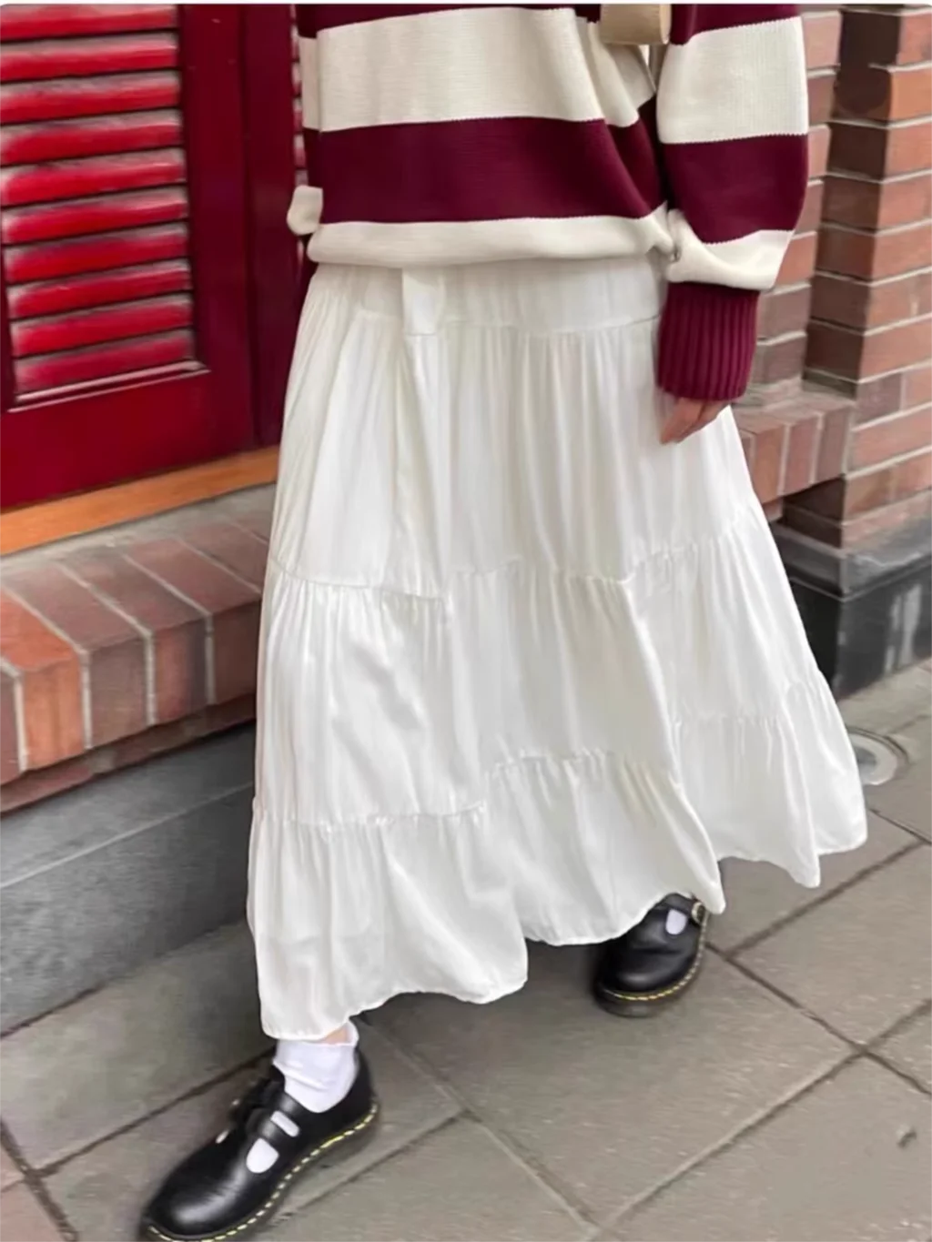 liwuka Folds Lace-up White Maxi Skirts Woman Summer High Waist A-line Loose Faldas Casual Simple Preppy Style Sweet Cute Long Skirt