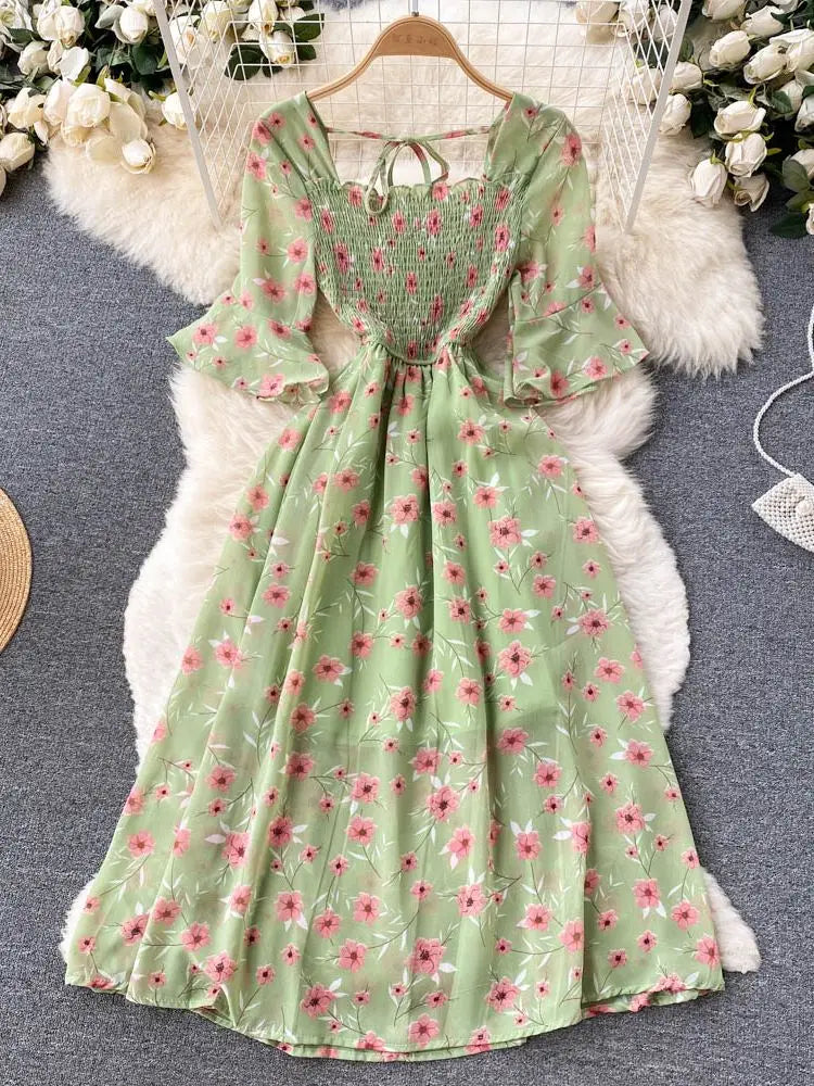 liwuka Limited Big Sales Women Dress Fashion Romantic Floral Print Chiffon Summer Dress Vacation Season Party Korean Vestidos