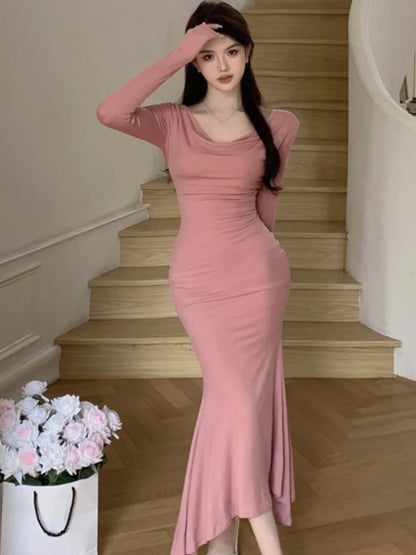 liwuka Elegant Women's Midi Dress Slash Neck Sexy Bodycon Mermaid Dresses For Women Evening Party Clothes Fashion Spring Autumn New