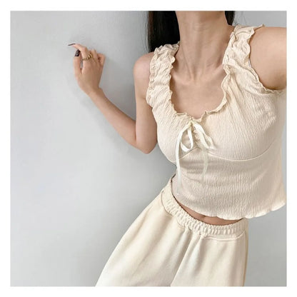 liwuka Small undershirt female fashion pure desire wind inside take navel design sense of the top summer new external wear tieropesling