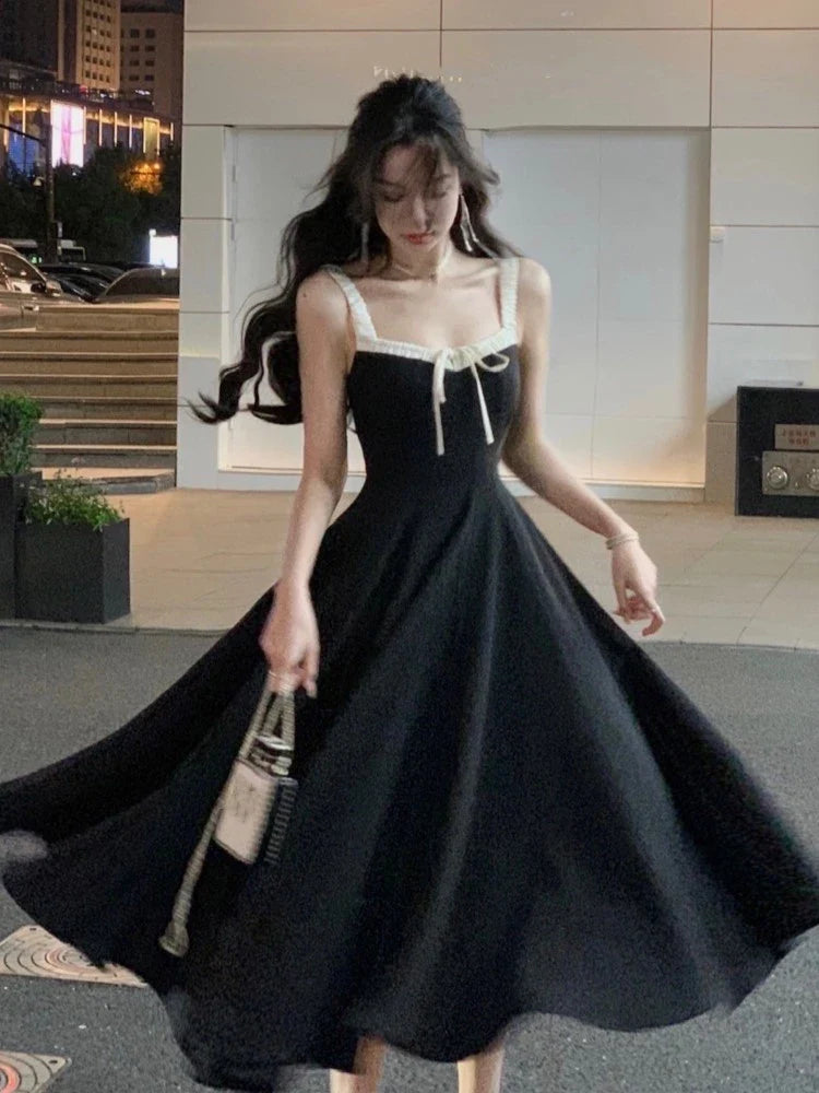 liwuka French Vintage Black Evening Party Dress Women Summer Elegant Romantic Prom Vestidos Korean A-line Graduation Dresses