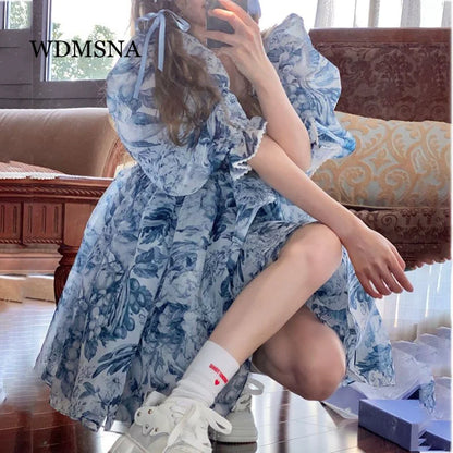 liwuka French Puff Short Sleeve Princess Dress Women's Slim Waist Wrapped Mini Dresses 2023 Summer Fashion New Fashion Vestidos