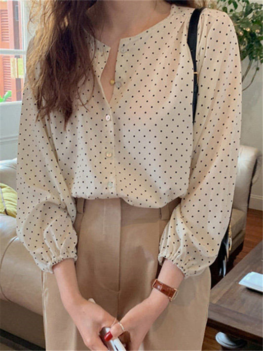 liwuka New Fashionable Elegant Office Lady Buttons Oversize Dot Korean Style Wild Spring Summer Women's Blouses Shirts Tops