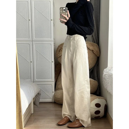 liwuka White Oversized Women's Jeans Baggy Y2k Vintage Baddie Streetwear Denim Pants Boyfriend Autumn 2000s Aesthetic Kpop New