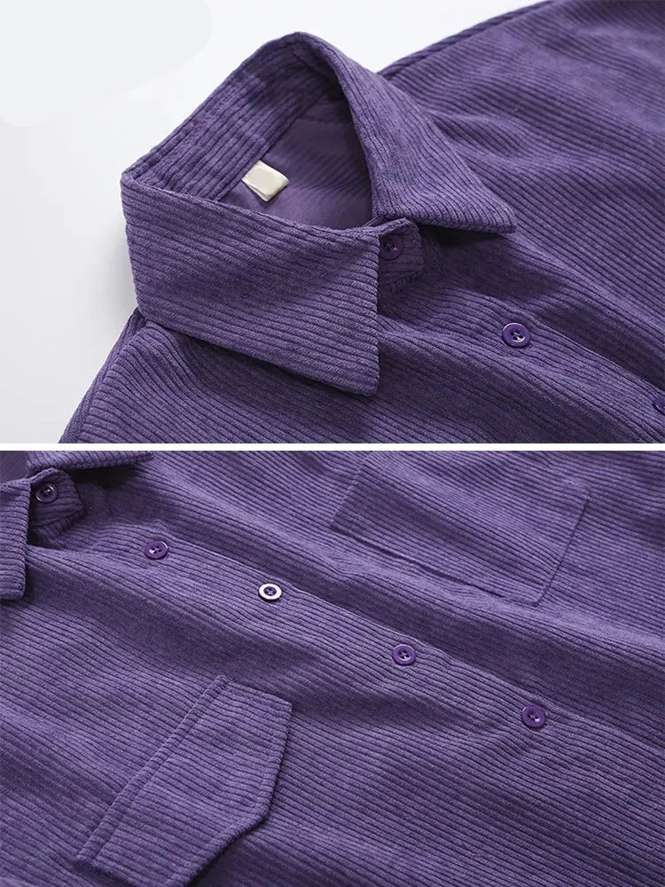 liwuka Corduroy Purple Top Button Up Women Shirts Long Sleeve Turn Down Collar Oversized Loose Outerwear Spring Blouse