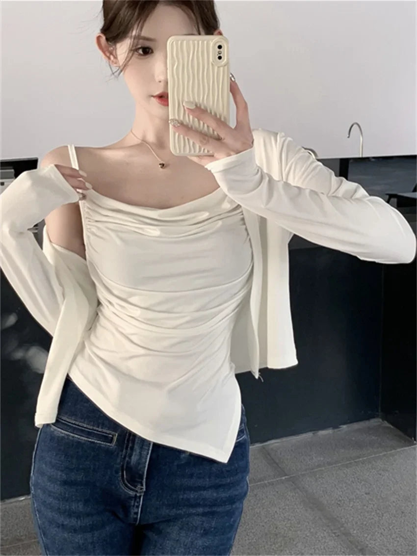 liwuka Summer Slim New Sunscreen Coats Women Hot Girls Tank Tops 2024 Solid Daily New Office Lady Casual High Street Mujer