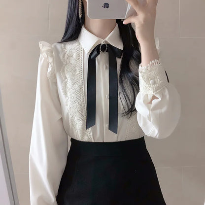 liwuka Hot Sales Women Cute Sweet Girls Preppy Style Tops Blouses Formal FLHJLWOC Office Lady Basic White Button Shirts