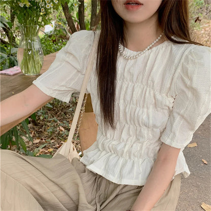 liwuka French Solid Blouses Women Chic Elegant Mujer New Gentle Casual Summer Short Sleeve Work Wear Slim-Fit Blusas