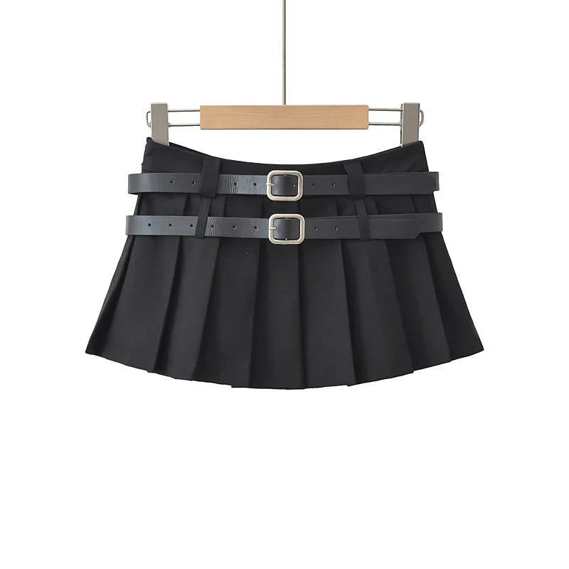 liwuka Mini Skirt Y2k Clothes Kawaii Korean Fashion Skirts for Women 2 Belts Black Mini Skirt Pleated Micro Skirt White Y2k Streetwear