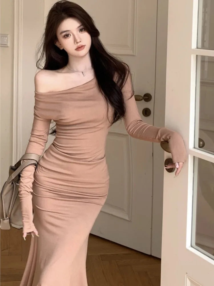 liwuka Elegant Women's Midi Dress Slash Neck Sexy Bodycon Mermaid Dresses For Women Evening Party Clothes Fashion Spring Autumn New