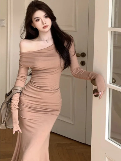 liwuka Elegant Women's Midi Dress Slash Neck Sexy Bodycon Mermaid Dresses For Women Evening Party Clothes Fashion Spring Autumn New