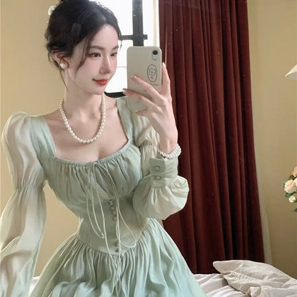 liwuka New Women Lantern Sleeve Beach Holiday Dress French Elegant Fashion Fairy Long Dresses Female Party Vestidos Robes Summer