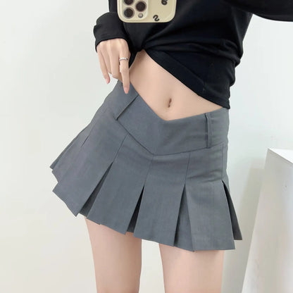 liwuka Academy Style Spicy Girl Sexy V Waist Pleated Skirt Summer Women's Anti Glare Fit Low Waist Pure Desire Japanese A-line Skirt