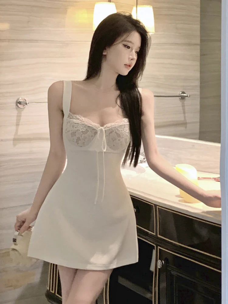 liwuka Summer Lace Sexy Designer Dress Women Korean Fashion Party Mini Dress Female Strappy Backless Casual Suspender Dress New