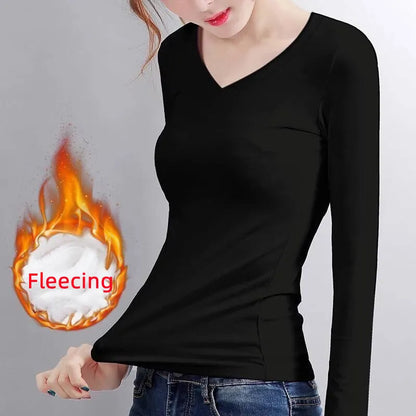 liwuka O Neck Long Sleeve Shirt Women Winter Bottoming Cropped Tops Black Casual  Slim Basic Velvet Heating Fiber Thermal T-Shirts