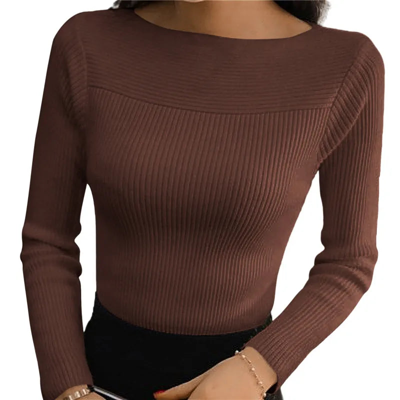 liwuka Korean Fashion Women Round Neck Sweaters Knitted Long Sleeve Pullovers Autumn Winter Bottoming Shirts Soft Inner wear Jumper Top