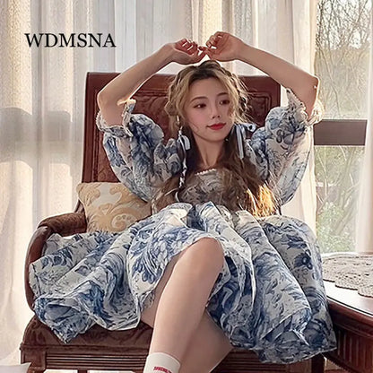 liwuka French Puff Short Sleeve Princess Dress Women's Slim Waist Wrapped Mini Dresses 2023 Summer Fashion New Fashion Vestidos