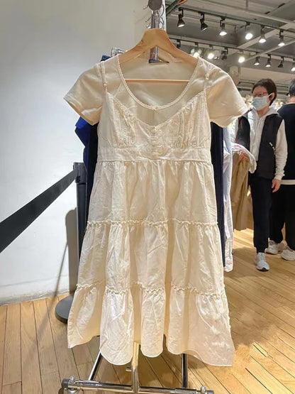 liwuka Vintage Girls y2k Sweet Cascading Yellow Dress 2024 Fashion Ladies Soft Cotton Cute Midi Dresses for Women Chic Outfits