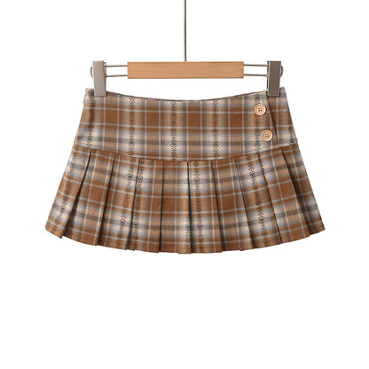 liwuka Mini Skirts For Woman Korean Fashion Khaki Plaid Skirts Women Y2k Clothes Low Waist Skirt Harajuku Vintage Pleated Skirts Preppy