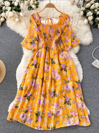 liwuka Limited Big Sales Women Dress Fashion Romantic Floral Print Chiffon Summer Dress Vacation Season Party Korean Vestidos