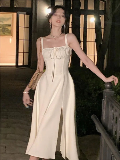 liwuka Summer New Elegant Vintage Midi Bandge Dresses for Women 2024 Sleeveless Lady One Piece Party Dress Prom Robe Outfits Vestidos