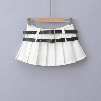 liwuka Mini Skirt Y2k Clothes Kawaii Korean Fashion Skirts for Women 2 Belts Black Mini Skirt Pleated Micro Skirt White Y2k Streetwear