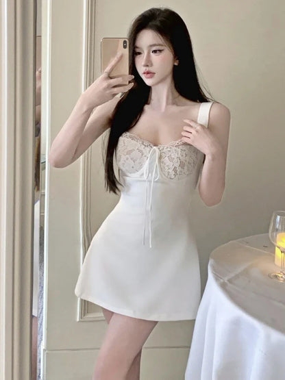 liwuka Summer Lace Sexy Designer Dress Women Korean Fashion Party Mini Dress Female Strappy Backless Casual Suspender Dress New