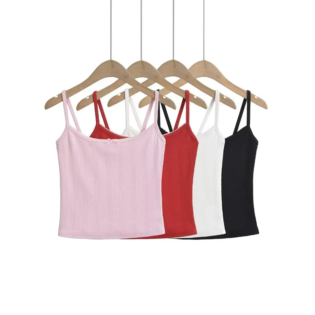 liwuka Summer Sexy Tops Women Tanks & Camis Y2k Clothes Cute Top Knitted White Crop Tops Women 2024 Front Bow Tie Camisole Top Pink