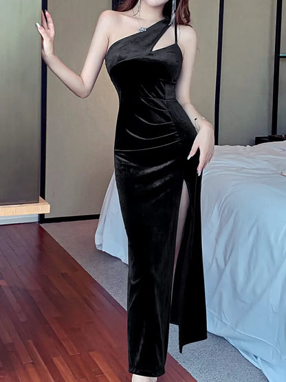 liwuka Women Elegant Bodycon Midi Party Dress Sleeveless Slim Vintage Prom Black Vestidos Female Fashion Sexy Club Robe Clothes