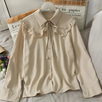 liwuka Spring Vintage Women Chiffon Shirts Korean Fashion Lace Up Loose Blouses Y2K Elegant Office Ladies Long Sleeve Outwear Tops New