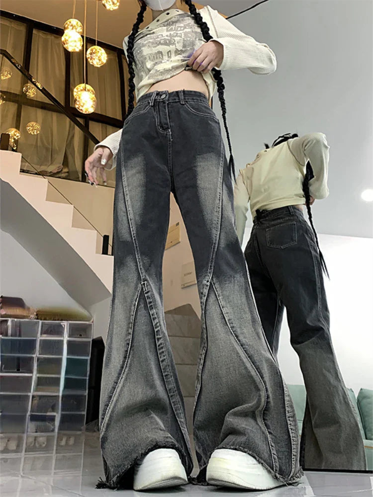 liwuka 2024 Women Black Gothic Jeans Harajuku Y2k 90s Aesthetic Vintage Fashion Denim Trousers 2000s Wide Jean Pants Trashy Emo Clothes