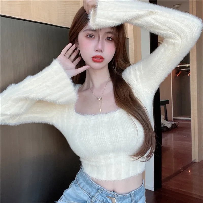 liwuka Autumn Winter Knitting Crop Tops Women Skinny Sweaters Bottom Shirts Fashion Female Long Sleeve Pullover Casual Knitted Sweater