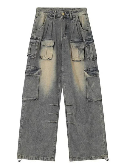 liwuka Y2k Low Waist Cargo Jeans Women Vintage High Street Baggy Denim Pants with Pockets Female Wide Grunge Baddie Streetwaer