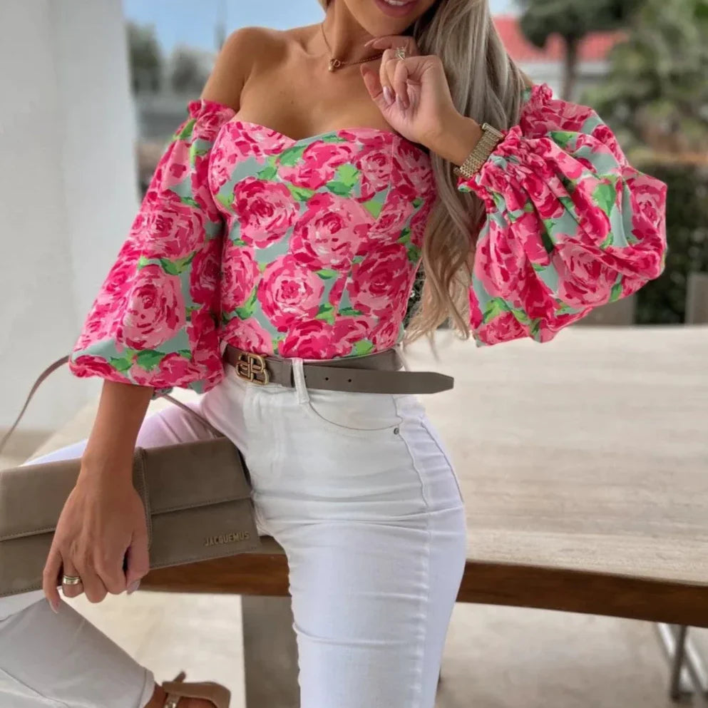 liwuka Women Sexy Top Summer Off Shoulder Floral Blouses Women Boho Casual Backless Blouse Female Holiday Slash Neck Tops Clothing