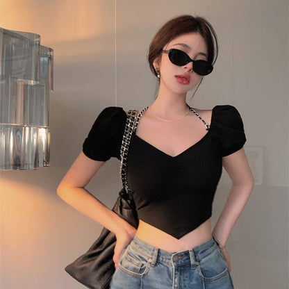 liwuka Backless Short Sleeve T-shirts Women Sexy Slim Club Retro Irregular High Street Y2k Clothes Summer Crop Tops Ropa Mujer Stylish