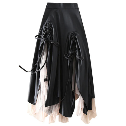 liwuka Women Black Gothic A-line Long Skirt Vintage Y2k Skirt Harajuku Korean Streetwear Skirts 2000s Goth Clothes Summer 2024