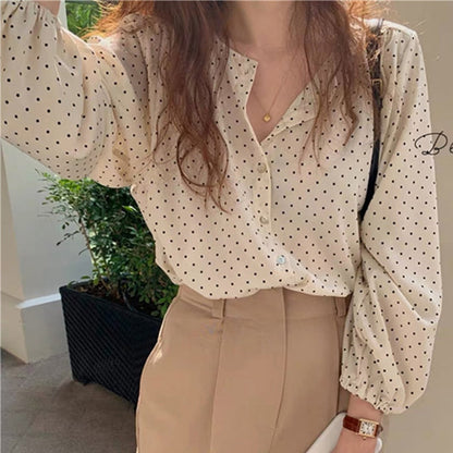 liwuka New Fashionable Elegant Office Lady Buttons Oversize Dot Korean Style Wild Spring Summer Women's Blouses Shirts Tops