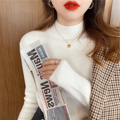 liwuka Autumn Winter Women Mock neck Sweaters Pullover Tops Knitwear Fashion Female Long Sleeve Skinny Elastic Casual Knitted Shirts