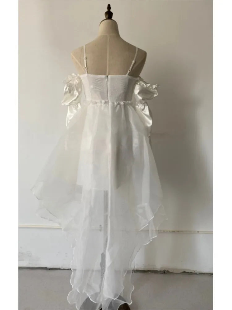 liwuka 2024 Spring Summer Elegant White Off Shoulder Fairy Dress Vintage Female Chic Princess Puff Dress Mesh Puff Dress Party Dress