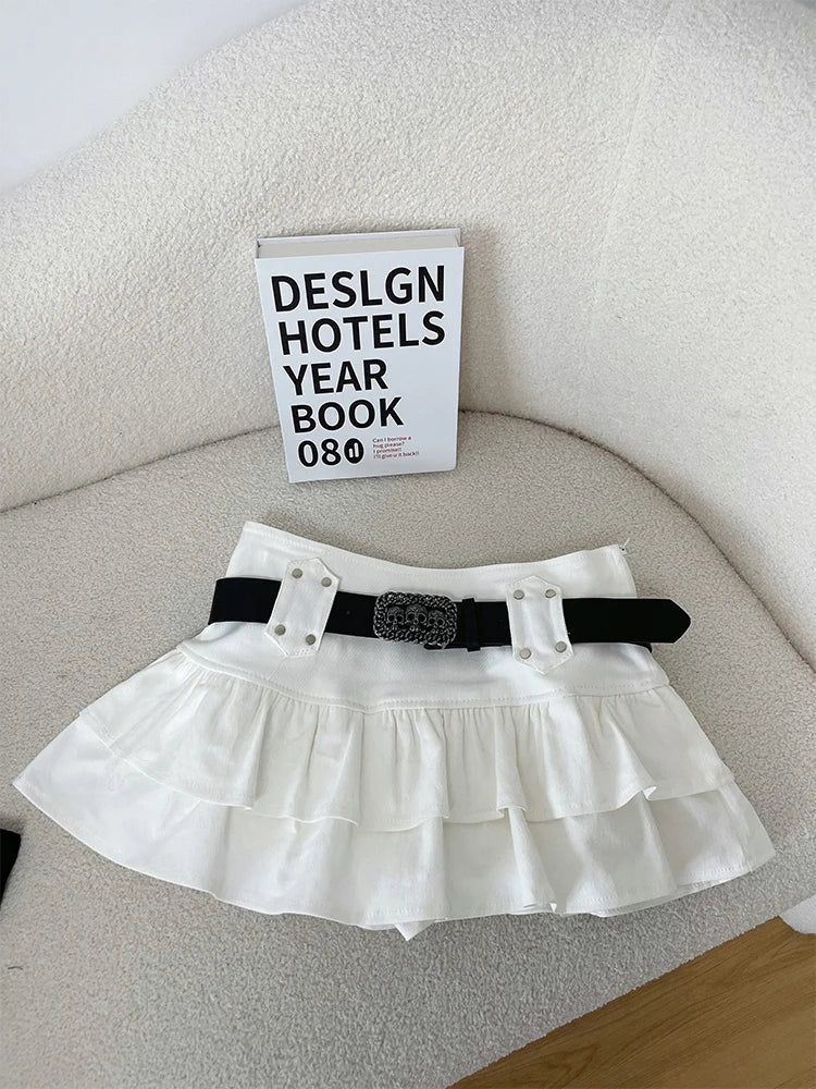 liwuka Summer Women Dark Academia Mini Skirt Gyaru Harajuku 2000s Preppy Skirt With Belt Japanese Y2k Streetwear Kpop Chic Goth Hot New