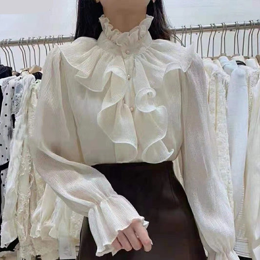 liwuka Spring Autumn Basic Shirts Blouses Women Fashion Long Sleeve Elegant Office Lady Work Solid White Ruffled Chic Tops Blusas