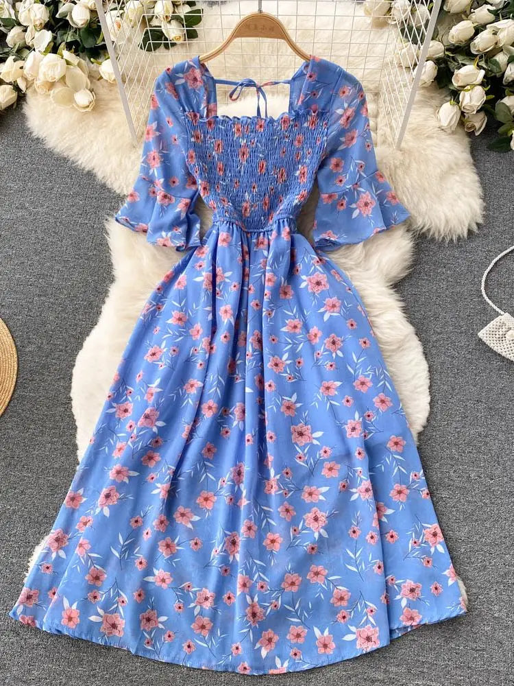 liwuka Limited Big Sales Women Dress Fashion Romantic Floral Print Chiffon Summer Dress Vacation Season Party Korean Vestidos