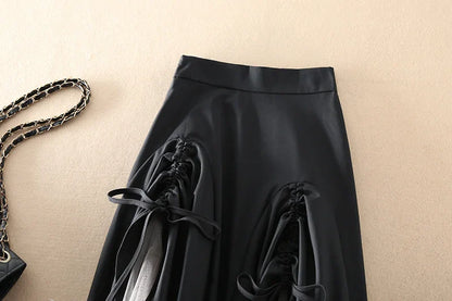 liwuka Women Black Gothic A-line Long Skirt Vintage Y2k Skirt Harajuku Korean Streetwear Skirts 2000s Goth Clothes Summer 2024