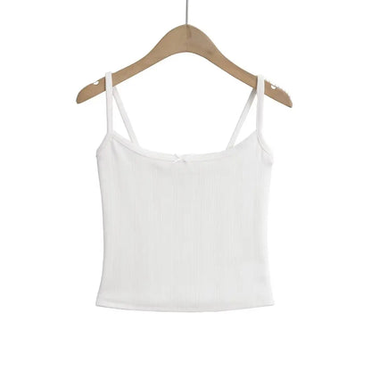 liwuka Summer Sexy Tops Women Tanks & Camis Y2k Clothes Cute Top Knitted White Crop Tops Women 2024 Front Bow Tie Camisole Top Pink