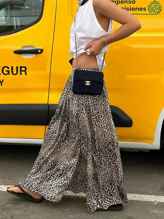 liwuka Leopard Print Long Skirt Women Vintage Streetwear Low Waist Loose Casual Animal Print Sexy Maxi Skirt Summer Y2k