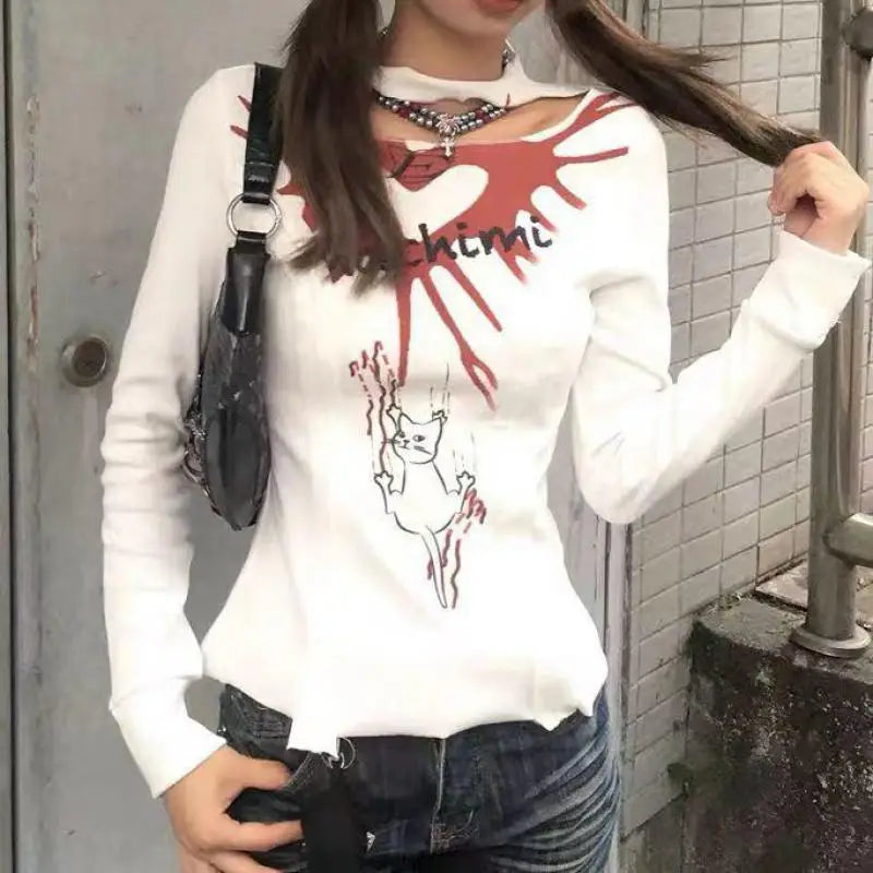 liwuka Spring 2024 Gothic T Shirt Women Clothes Long Sleeve Y2k Grunge Aesthetic Tee Shirt Femme Korean Fashion Ladies Tops