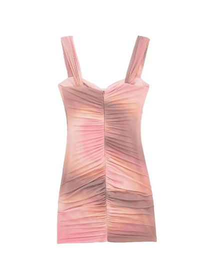 liwuka Summer Mini Tank Dresses Woman 2024 Trendy Tie Dye Sleeveless Backless Ruched Dress Zipper Female Slim Party Dress