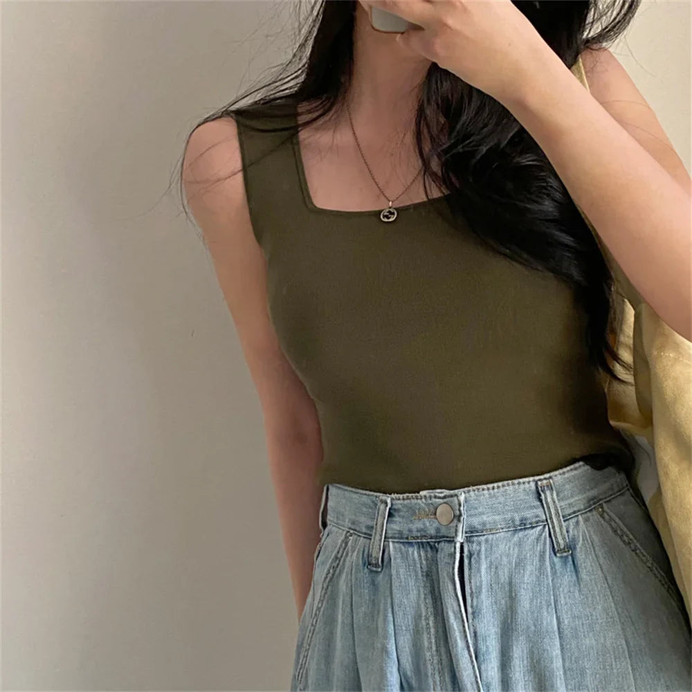 liwuka Summer Tank Tops Solid Chic All Match Sexy Loose New Sleeveless Casual Slim OL High Street Fashion Mujer Camisole